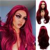 SereneWig Parrucca sintetica da donna con pizzo frontale, colore rosso scuro, per cosplay, feste, colore rosso naturale, capelli sintetici lunghi ondulati, parrucca drag queen da 61 cm