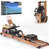 JOROTO Vogatore ad Acqua per casa, Vogatore Pieghevole in Legno di Quercia Capacità di Peso di 150kg con Monitor Bluetooth, Supporto per Tablet Regolabile