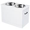 PawHut Ciotole Rialzate per Cani Grandi, Supporto in MDF con 2 Ciotole in Acciaio Inox, 60x30x41 cm, Bianco