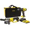 STANLEY FATMAX, Kit Stanley Fatmax V20 - smerigliatrice angolare a batteria da 125 mm, trapano a percussione a batteria, caricabatterie e 2 batterie al litio da 2,0 Ah + valigetta. SFMCK471D2S-QW