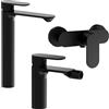 Parama Set miscelatori: lavabo alto bidet senza scarico ed esterno doccia nero opaco | Kerry