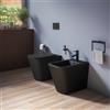 Parama Coppia sanitari in ceramica filomuro vaso rimless, bidet e copri-wc nero opaco | Kyoto