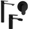 Parama Set miscelatori: lavabo alto bidet senza scarico e incasso doccia monocomando nero opaco | Kerry