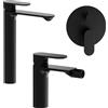 Parama Set miscelatori: lavabo alto bidet senza scarico e incasso doccia c/deviatore nero opaco | Kerry