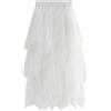 Fnjuucw Gonna a pieghe da donna in tulle, gonna a tutù irregolare, gonna casual elastica in vita, gonna da principessa, per streetwear, bianco, Taglia unica