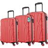 PROVITERA Set 3 Valigie Rigide Lugano con Ruote Easy Roll Trolley Bagaglio Viaggio Rosso