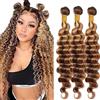 Hxxcoup Capelli Veri Extension Tessitura Biondo Extension Human Hair Bundles Deep Wave Bundles P427 Vergini Capelli Veri Ricci Capelli Brasiliani No Smell Bundles for Woman 16 18 20 Pollici