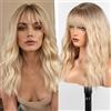 WOKESTAR Parrucca lunga con frangia Parrucche ondulate sintetiche per le donne Biondo con colore Highlights