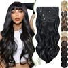 SEGO Extension Capelli Clip 4 PCS Estensioni Clip in Hair Ricci Ondulati Sintetici Posticci Mossi Donna 55 cm Nero profondo