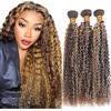Hxxcoup Blonde Bundles Extension Tessitura Capelli Veri Curly Bundles Human Hair Biondo Tessitura 3 Bundles P427 Highlight Brazilian Remy Hair Grade 8A Capelli Umani Ricci 14 16 18 Pollici