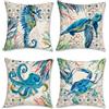 Bonhause 4 Pack Federa per Cuscini 45 x 45 cm Tartaruga di Mare Oceano Cavalluccio marino Polpo Granchio Corallo Poliestere Biancheria Copricuscini Decorativi per Divano Letto Auto
