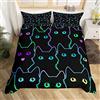 Loussiesd Set di biancheria da letto per ragazze e ragazzi con gatti in stile cartone animato con simpatico gattino con luce al neon e copripiumino colorato 3D per amanti dei gatti, 3 pezzi
