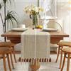 Wracra Punto croce cotone lino Tabella Runner stile Agriturismo Giallo mandorla Tabella Runner 150cm di con nappe a mano per feste e uso quotidiano (Giallo mandorla, 150cm)