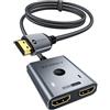 WARRKY Switch HDMI 4K@60Hz, WARRKY [Alluminio, Cavo Fisso in Nylon 1m] Sdoppiatore HDMI Bidirezionale 2 in 1 out (Uno Schermo alla Volta), Supporto HDR/HDCP 2.2/3D 1080p Per TV, PC, PS5, Xbox