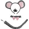 Carnavalife Set di 4 Pezzi Costume da Topo Grigio Adulto - Taglia Universale Con Orecchio, Naso, Coda - per Halloween e Carnevale