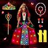 COYBTO Vestito Principessa Bambina, Luminoso Principessa Bambina Costume con Corona Bacchetta, Regina di Cuori Costume Bambina per Halloween Carnevale Cosplay Party Compleanno Vestito 3-8 Anni