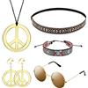 MIVAIUN 5 pezzi Hippie Costume Set, Bohemia Costume Set, 60s Accessori per Feste, Occhiali da Sole, Collana con Segno di Pace Orecchini, Stile Bohemien Fascia, Anni '60 Hippie Set Accessori