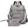 YALIZHNA Zaino da donna per pelle PU, alla moda, impermeabile, antifurto, borsa da viaggio, grigio., 33x13x38cm