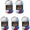 Wollbiene 5 gomitoli di lana Batik Fine da 100 g, 500 g, con gradiente, multicolore (1540, blu, rosso scuro, bianco)