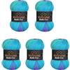 Wollbiene 5 gomitoli di lana Batik Fine da 100 g, 500 g, con gradiente, multicolore (1500 lilla, turchese)