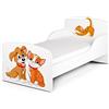 Leomark Letto per bambini in legno, lettino con materasso, magnifiche stampe, spazio per dormire 140x70 cm, mobili per bambini, rete a doghe, atrezzatura stanza per bambino, motivo: CANE E DELL GATTO