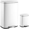 happimess HPM1006C Step-Open pedale in acciaio e soft-close coperchio mini bidone della spazzatura per la casa, ufficio, cucina cestino, grande: 50 litri, piccolo: 5 litri, bianco