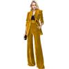 Botong Completo da donna in velluto da 2 pezzi, completo da lavoro, con risvolto a tacca doppiopetto, blazer e pantaloni da lavoro, Giallo, M