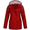KEERADS Donne Antivento Colore Puro Giacca Pioggia All'aperto di Grandi Dimensioni Impermeabile Tasca Zipper Con Cappuccio Impermeabile(M, Rosso), rosso, M