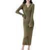 Ailaile 100% lana merino maglione vestito donna manica lunga lavorato a maglia scollo a V pullover autunno inverno slim top lunghi, Rosso mattone, S