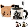 MengCat Regali di compleanno per le donne Kawaii Gatto Nero Tazze con Coperchi Cucchiaio Sottobicchiere Carino Kitty Tazza da Caffè Tazze per Gatti Amanti Del Gatto Regali di Halloween di Natale per Lei