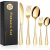 Cinnani Set Posate Oro per 6 persone, 30 pezzi Posate in Acciaio Inox, Moderne Servizio di Posate Oro, Set di Posate con Coltelli, Forchette, Cucchiai, Lavabili in Lavastoviglie