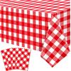 TJYJOY Confezione da 4 tovaglie a quadri rossi e bianchi a scacchi, classiche, rosse, rettangolari, decorazioni per feste, picnic, barbecue, vacanze e feste di compleanno, 130 x 214 cm