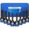 VORXEON 8PCS 1/2 Bussole per Avvitatore a Torx ad Impulsi, Set S2 in Acciaio Legato con Custodia da T30 -T80 Adattatori per Bussole a Torx a Percussione Adatto per Chiavi Pneumatiche, Pneumatico ed Elettrico