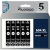 Pilogico 5 Cartucce Compatibili con Epson 604 XL 604XL per Expression Home XP-2200 XP-2205 XP-3200 XP-3205 XP-4200 XP-4205 WORKFORCE 2910DWF 2930DWF 2935DWF 2950DWF (Nere)