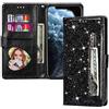 EuoDuo Custodia Libro Compatibile con Xiaomi Redmi Note 13 5G Glitter Cover Portafoglio Magnetica Antiurto con Slot per Schede Brillantini Donna Ragazza Accessori di Cellulari Nero