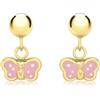 Carissima Orecchini a lobo pendenti con farfalla smaltata rosa da donna in oro giallo 9 ct