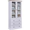 Inter Link - Vetrina - Credenza - Armadio per stoviglie - Mobile da pranzo - Stile country - Legno massiccio FSC - 2 ante - 3 cassetti - Westerland 10 - Bianco