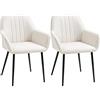 HOMCOM Sedie da sala da pranzo Sedie da visitatore, design scandinavo, set di 2 sedie, gambe affusolate in metallo nero, seduta schienale ergonomico, braccioli in lino beige