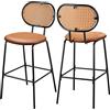 COSTWAY Set di 2 Sgabelli da Bar, Sedie da Pranzo 75cm Moderne in Ecopelle con Schienale in Simil Rattan, Sgabello Cucina Senza Braccioli per Cucina, Sala da Pranzo, Soggiorno