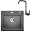 CECIPA 50x45 cm Lavello Nero in Acciaio Inox con Rubinetto Pieghevole Nero