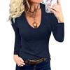 TrendiMax Maglietta a Maniche Lunghe da Donna Scollo a V Jersey Tinta Unita t-Shirt Camicetta Casual Top Basic Rosa., L