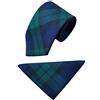 Great British Tie Club Set cravatta e fazzoletto da uomo in tartan nero, blu navy, nero, verde bottiglia, Adulto