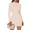 Zeagoo Donna Vestito Maglione Elegante Bodycon Mini Abito Manica Lunga Dolcevita-Vestito Casual Autunno Confortevole Caldo Abiti Maglia Beige S