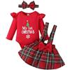 UUAISSO Vestiti di Natale per Neonata Tutina a Maniche Lunghe con Bretelle e Gonna Scozzese Set Vestito per Neonata Rosso 0-3 mesi
