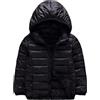 ranrann Piumino Leggero con Cappuccio Unisex Bambina Ragazza Zipper Giacca Casual Cappotto Invernale Imbottito Felpa con Cappuccio Capispalla Caldo Antivento Inverno Nero 13-14 anni