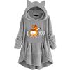Generic Felpa con Cappuccio in Pile da Donna con Cappuccio e Orecchie di Gatto, Bottone, Stampa Carina, Maniche Lunghe, Maglione, Camicetta Dimensione Danza Felpa (Grey, XL)