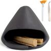 BEYLAB scultura in argilla Porta Palo Santo - Bruciatore di incenso in ceramica bastoncini legno, salvia e incenso coni - Ciotola per purificare l'energia Regalo artigianale per meditazione(nero)