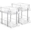Focenat 2 Pezzi Organizer Sottolavello Cucina, 2 Livelli Scorrevole Organizzatore con Divisori Rimovibili, Organizer Detersivi Bagno, Ripiani Cucina Salvaspazio, Organizer per Dispensa Bagno Cucina