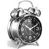 Azyh Sveglia forte per adulti dormienti pesanti, in metallo da 10,2 cm, doppia campana a batteria, per decorazione camera da letto, silenziosa, senza ticchettio (argento)