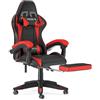 bigzzia - Sedia da gaming, ergonomica, per gamer, con cuscino lombare e poggiatesta, regolabile in altezza, sedia per computer, per ufficio, per adulti, ragazze e ragazzi (Con poggiapiedi, rosso)